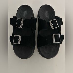 Skechers Black Suede Buckle Sandals
